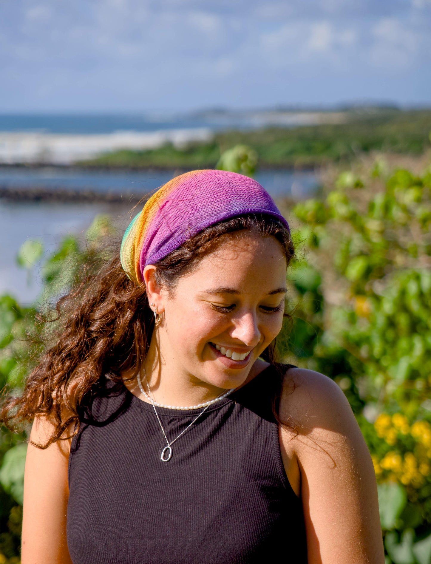 Rainbows Bandana Wrap Wide Scrunch Headband - Hand-Dyed