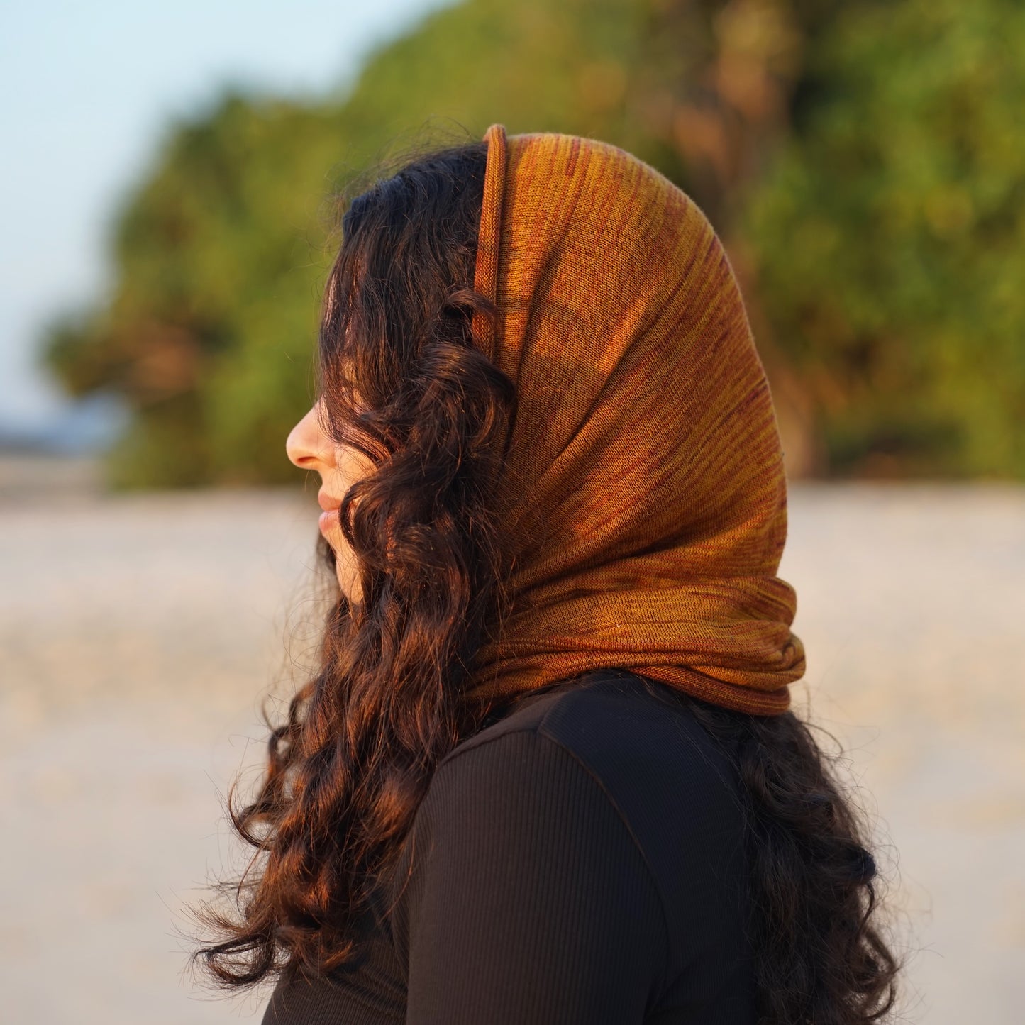 Mustard Tan Merino Beanie Wrap