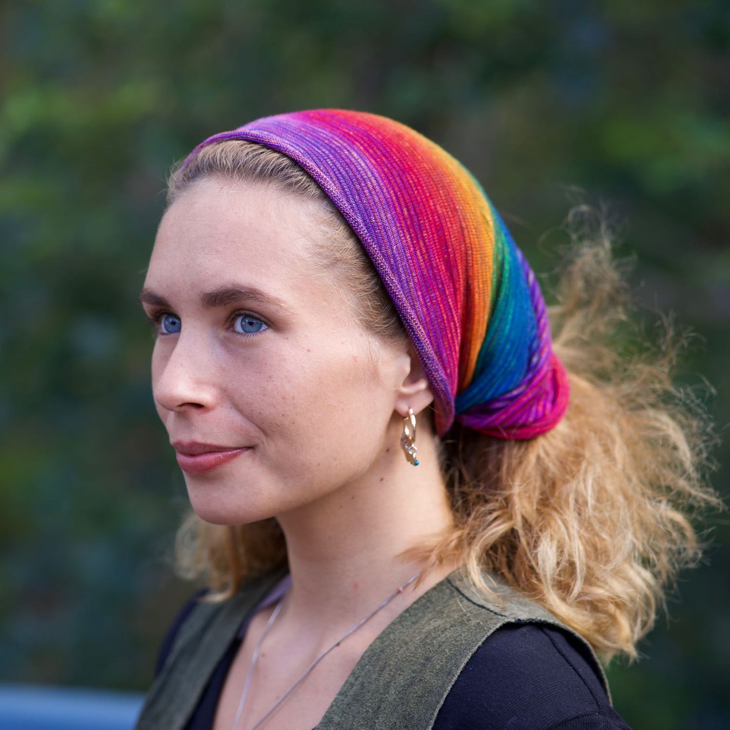 Rainbows Bandana Wrap Wide Scrunch Headband - Hand-Dyed
