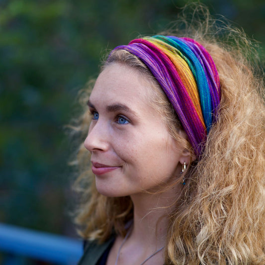Rainbows Bandana Wrap Wide Scrunch Headband - Hand-Dyed