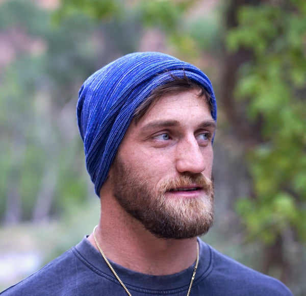 Alpine Blues Merino Beanie Wrap wear as a beanie, scarf, hood or wrap