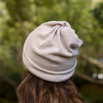 Sand Beige Reversible Merino Beanie Wrap