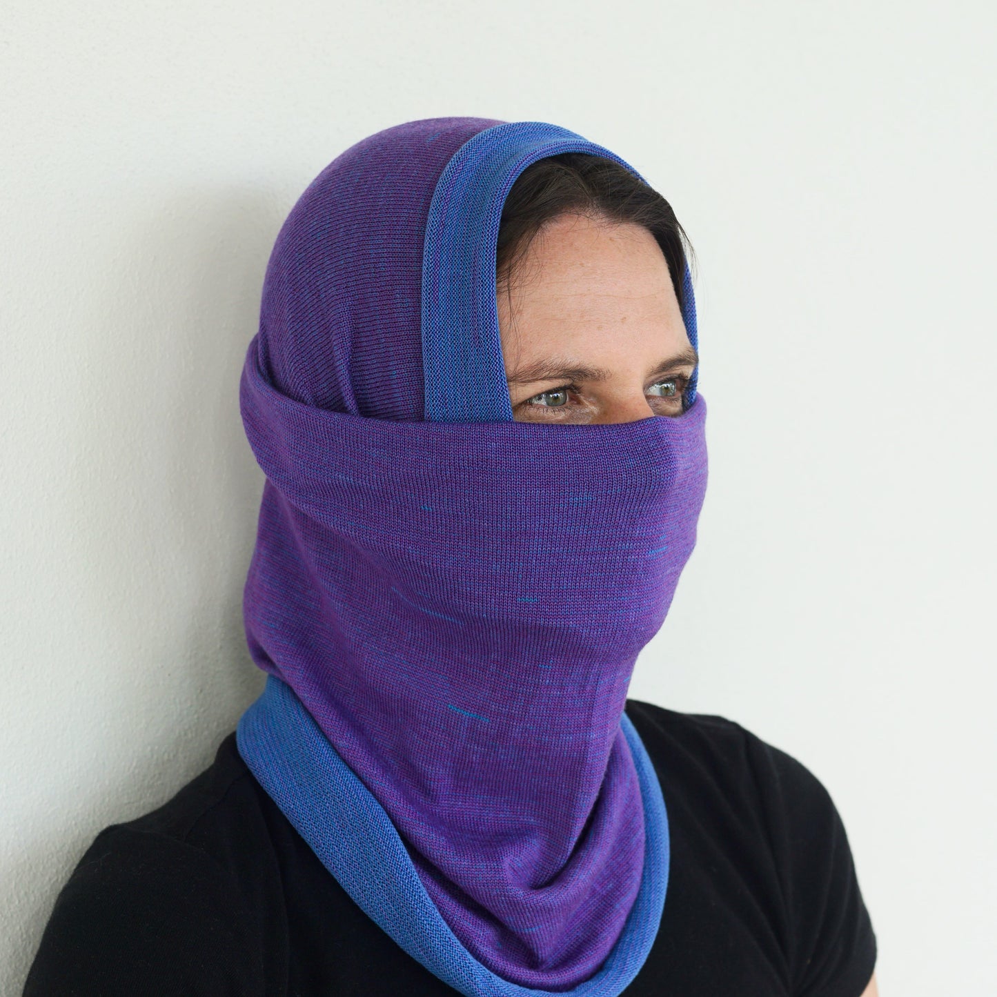 Amethyst & Blue Reversible Merino Beanie Wrap