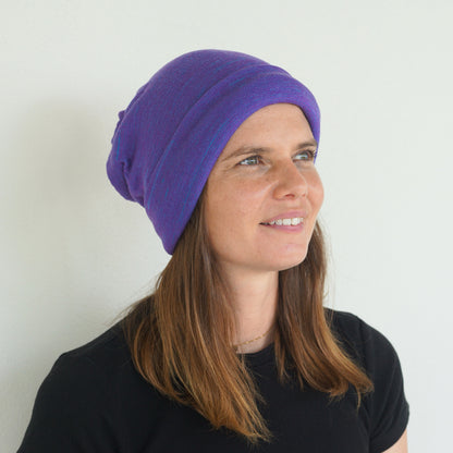 Amethyst & Blue Reversible Merino Beanie Wrap