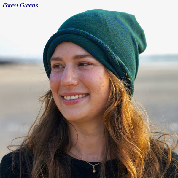 Merino Beanie Wrap  Forest Greens wear as a beanie, scarf, hood or wrap