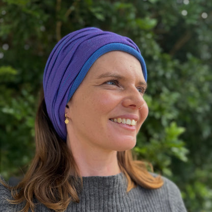 Amethyst & Blue Reversible Merino Beanie Wrap